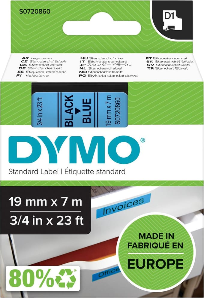 Laminated Tape for Labelling Machines Dymo D1 45806 LabelManager™ Black Blue 19 mm (5 Units)