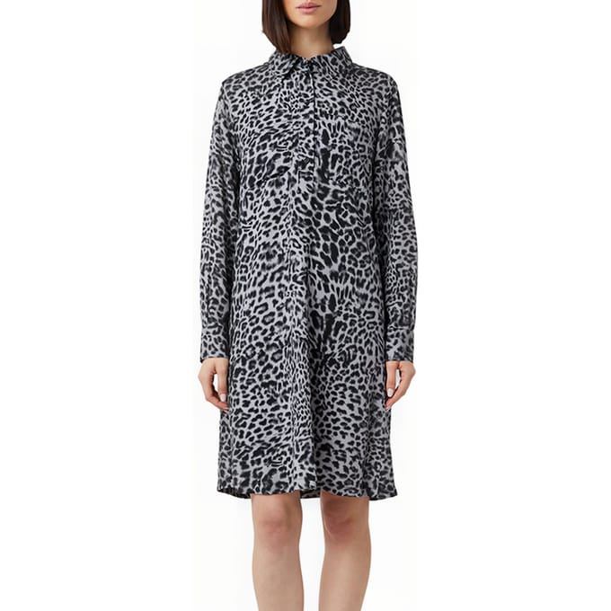 Leopardprint Viscose Lange Mouwen Overhemdjurk Met Kragen Voor Vrouwen COMMA