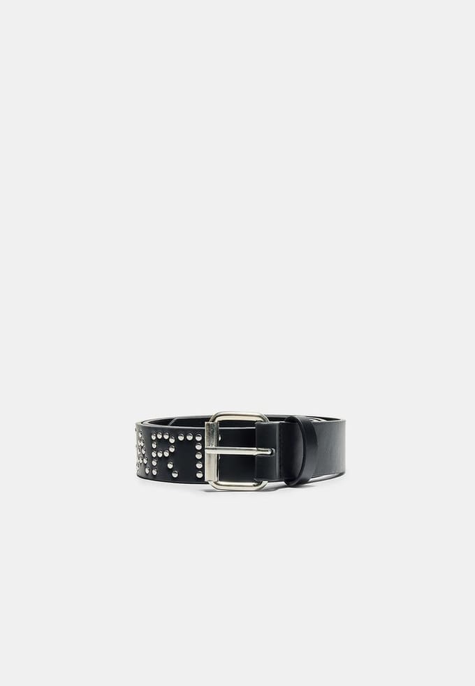 Basics riem met vierkante studs - 110 cm - zwart