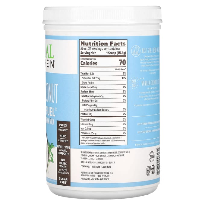Primal Kitchen, Collagen Fuel, saveur vanille et noix de coco, 380 g (370 g)