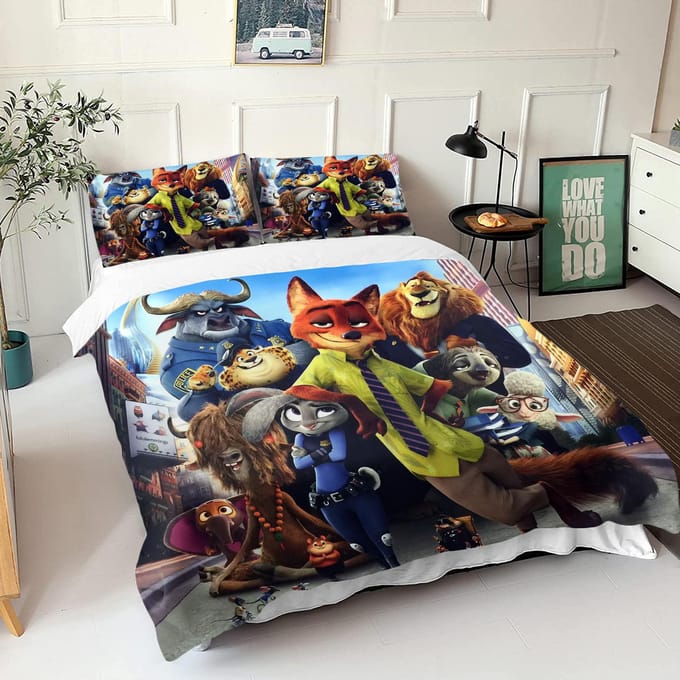 Zootopia Judy Nick Dekbedovertrek Set Dekbed Beddengoed 3D Kinderbeddengoed Set 3-Delig 1 Dekbedovertrek King Size EU Double(200*200cm)3pcs