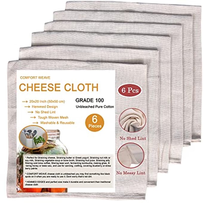 Cheesecloths Grade 100 20x20 Inch - 100% Unbleached Muslin Cloth - Pack van 6