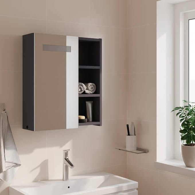 vidaXL - Badkamerkast - met - spiegel - en - LED - 45x13x52 - cm - grijs
