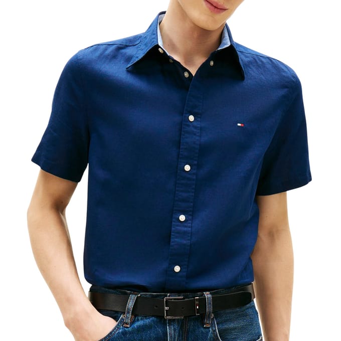 overhemd donkerblauw Tommy Hilfiger korte mouw button-down collar