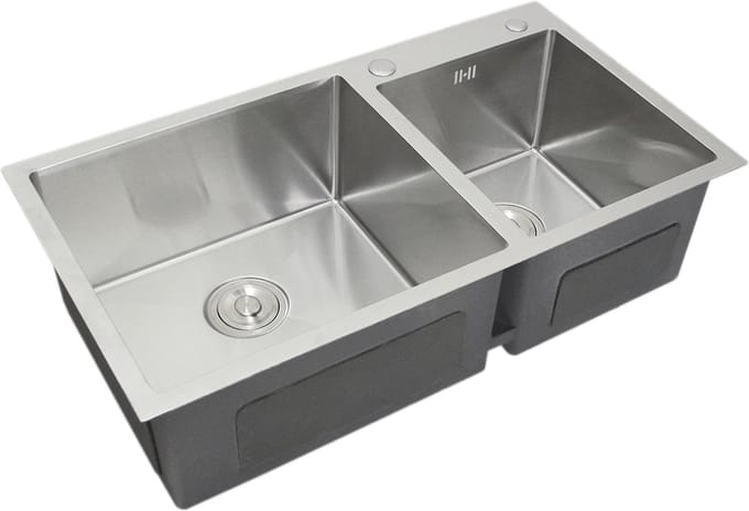 Rvs dubbele vierkante spoelbak - satijn - 82x45x22cm - met afvoer