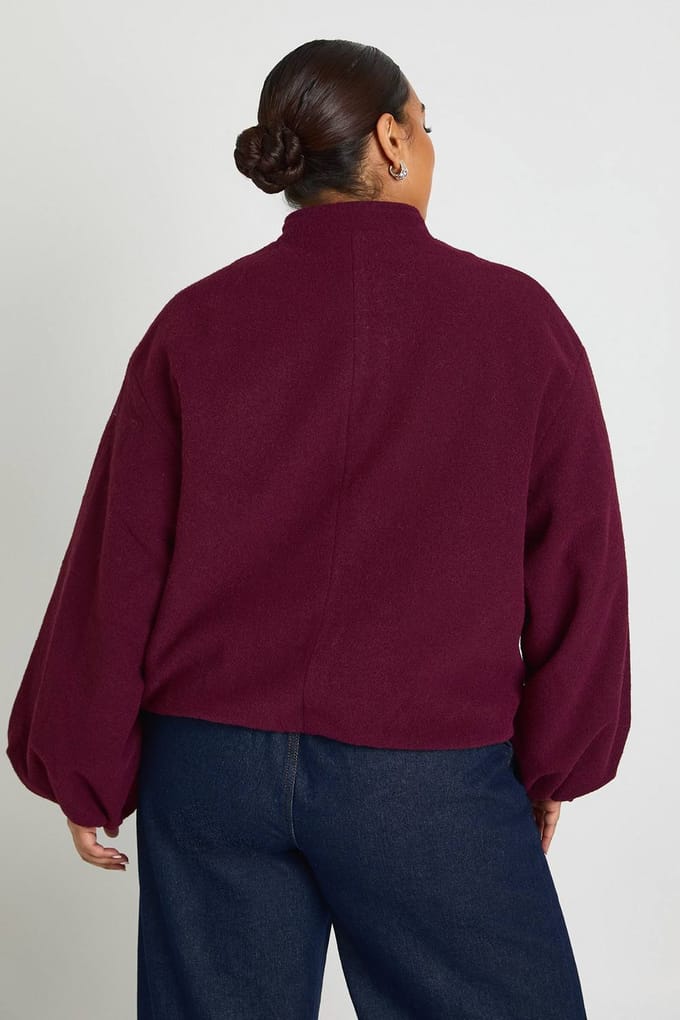 boohoo Dames Plus Balloon Sleeve Wollook Bomberjack | Cranberry | Maat: 22