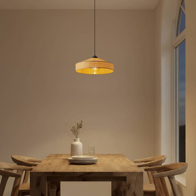 Lindby - Hanglamp - 1licht - rotan - H: 13.5 cm - E27 - beige