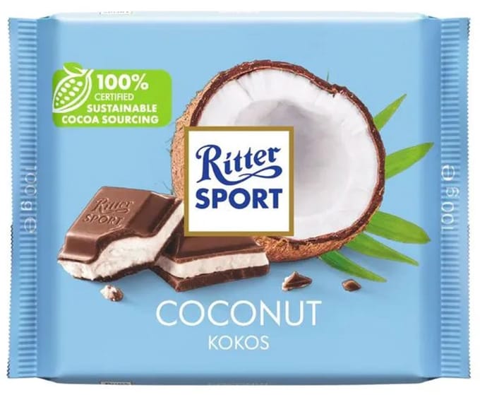 Ritter Sport Melk Chocolade met Kokosvulling – 12 x 100 gram