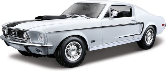 Bburago Modelauto Ford Mustang - GT Cobra 1968 - wit/ zwart - 24 cm - schaal 1:18 - speelgoedauto