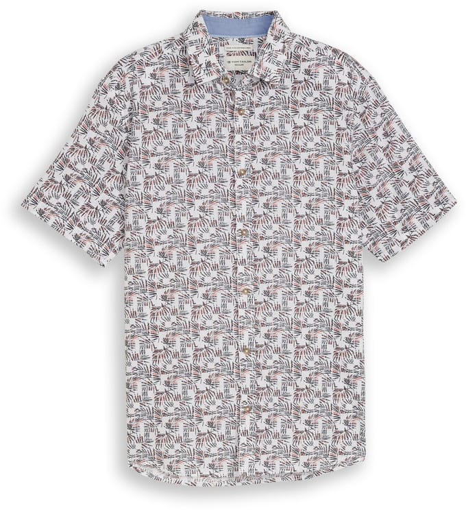 Tom Tailor - Regular fit overhemd met korte mouwen en linnen - Maat S - white palm tree design