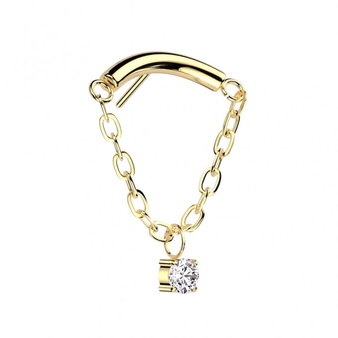 Piercing push in chain met steen hangertje 1.2x6 - goud - LMPiercings