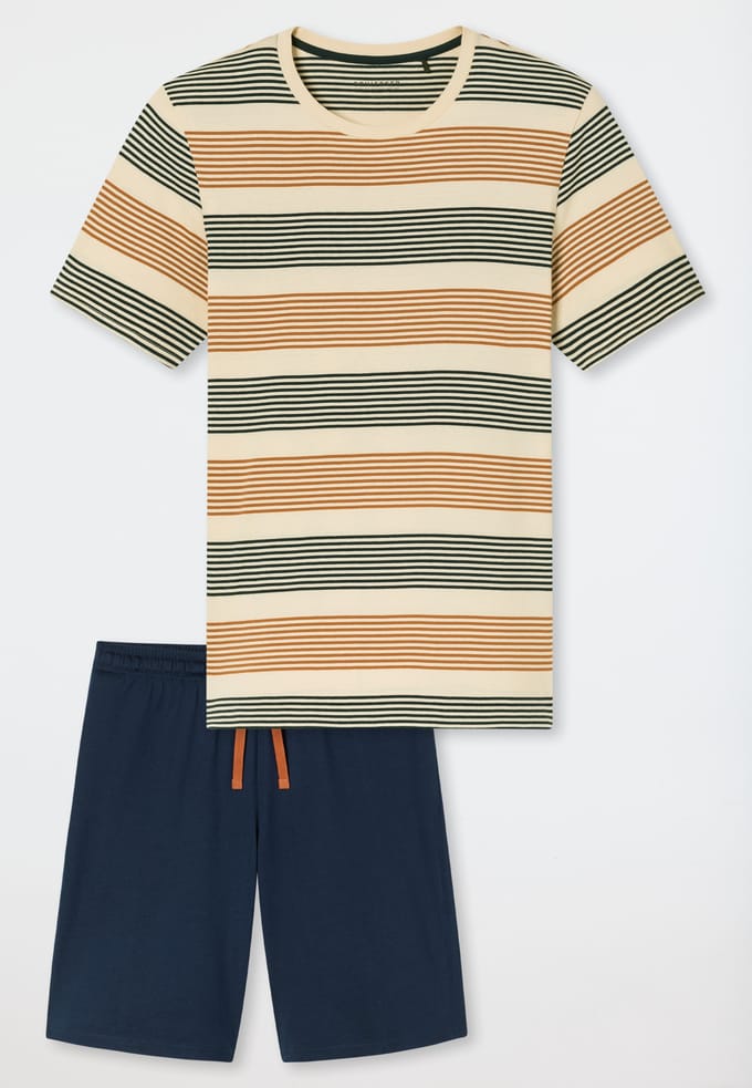 Korte pyjama met gestreepte mouwen, bruin - Casual Nightwear 48