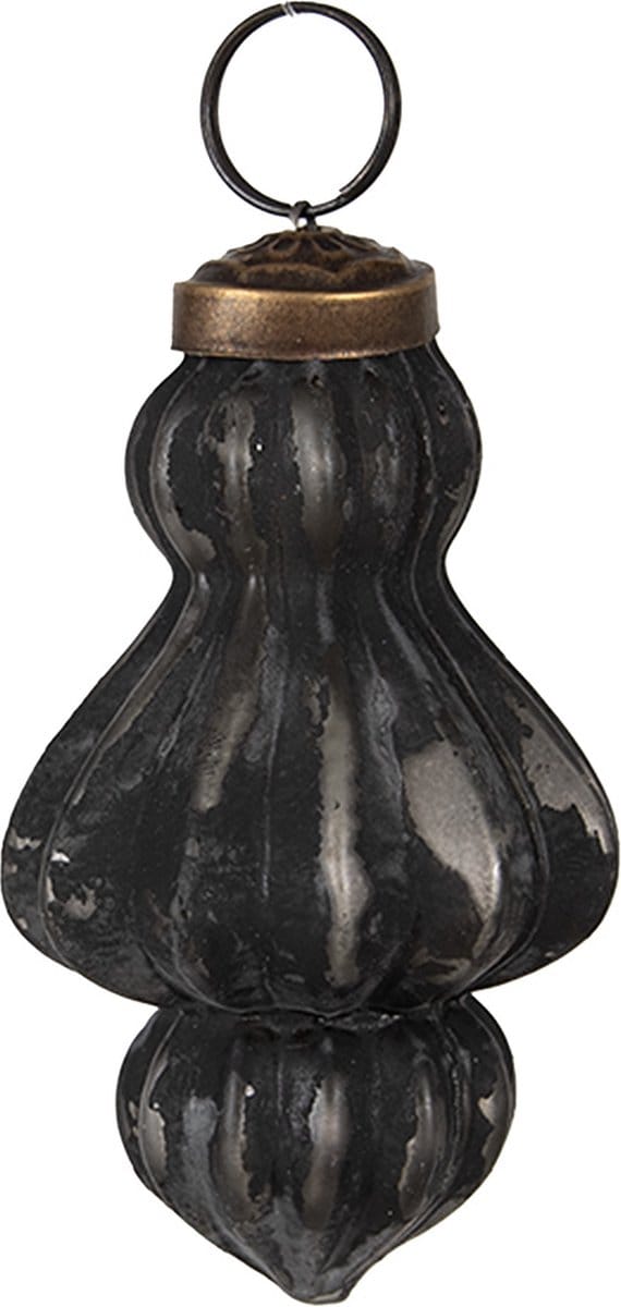 Clayre & Eef Kerstbal Overig Ø 5x8 cm Zwart Grijs Glas Kerstballen