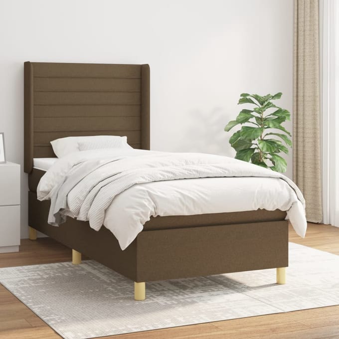 vidaXL - Boxspring - met - matras - stof - donkerbruin - 90x190 - cm