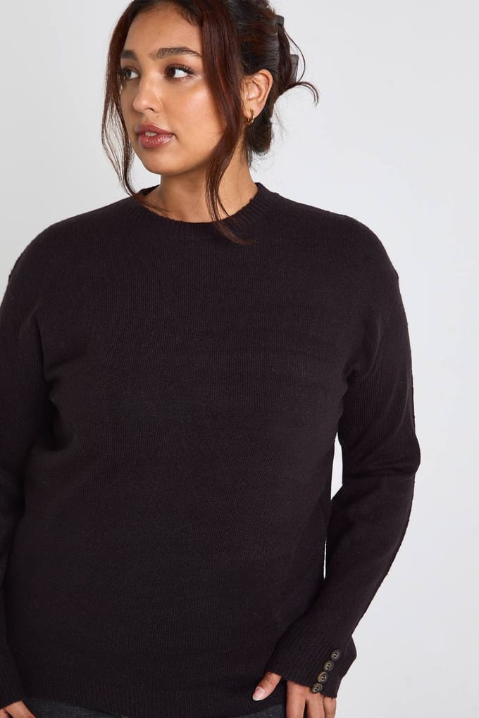 boohoo Dames PLUS CREW NECK PULLOVER VAN GEBREID NAAIWijZE EN WIDE LEG TORUSER SET | Black | Maat: 22