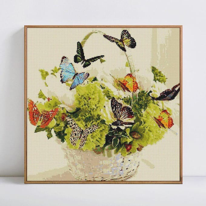 Peinture diamant avec perceuse ronde complète, broderie d'images en strass de fleurs 30x30 beige