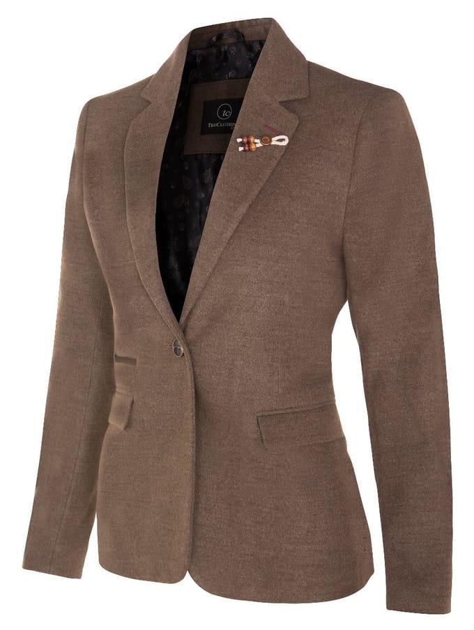 Dames Tweed jaren 1920 visgraat lichtbruine blazer