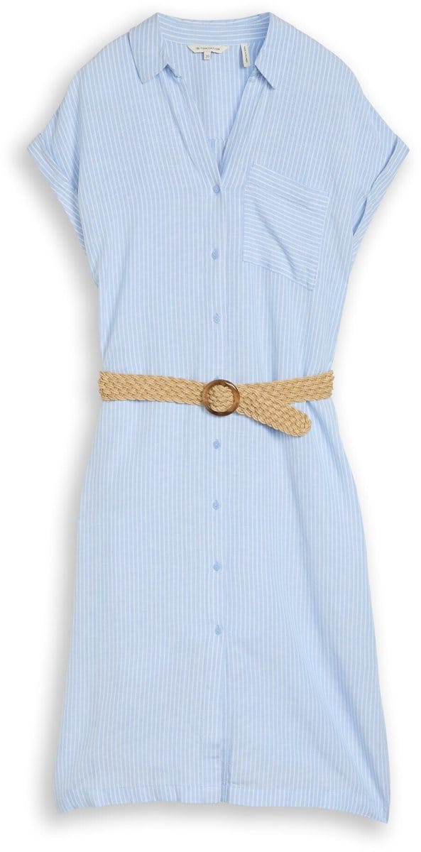 Tom Tailor - Loose fit midi-jurk met riem - Maat 44 - fjord blue irregular stripe