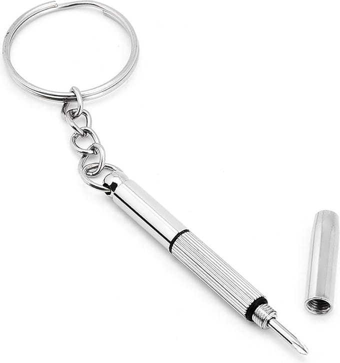 Knaak Bril Schroevendraaier 3-in-1 - Sleutelhanger - Platte & Kruiskopschroevendraaier - Zilver