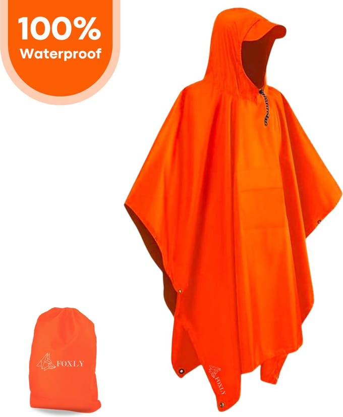 FOXLY® Regen Poncho Unisex - Fietsponcho - Dames & Heren - Waterdicht - Oranje