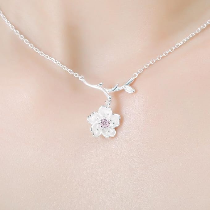 Romantische 925 Sterling Zilver Kersenbloesem Bloem Sieraden Sets Hanger Leuke Bruids Bruiloft Sets white