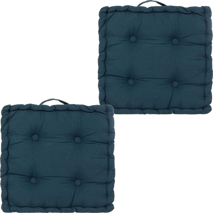 Atmosphera Vloerkussen Square - 2x - donkerblauw - katoen - 38,5 x 38,5 x 8 cm - vierkant - Extra dik