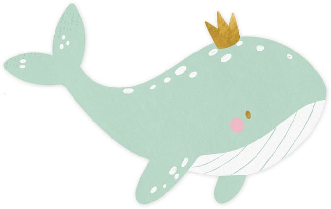PartyDeco - Servetten - Walvis met Kroontje - 20 stuks - Babyborrel - Babyshower - Versiering