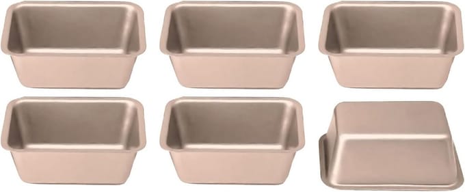 Set van 6 Mini Broodvormen Rechthoekig, Koolstofstaal, Antiaanbaklaag