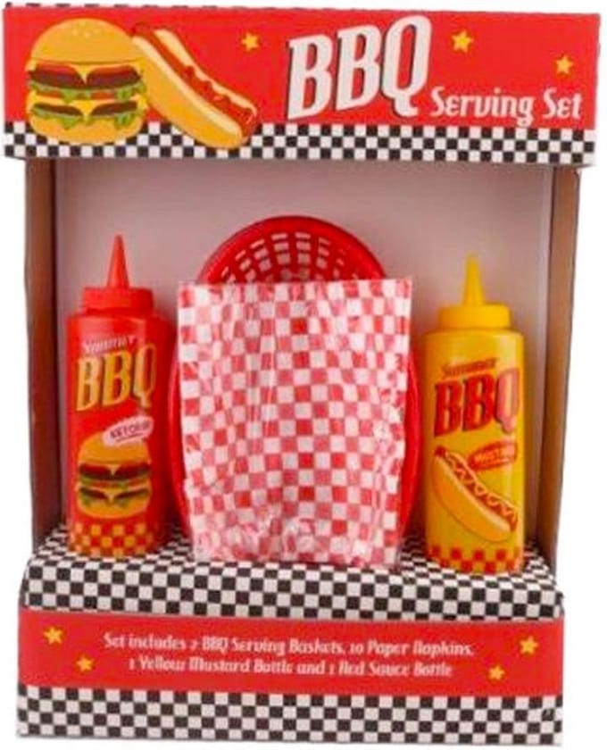 BBQ Serveer Set Met Mandjes En Ketchup Mosterd Saus Flessen