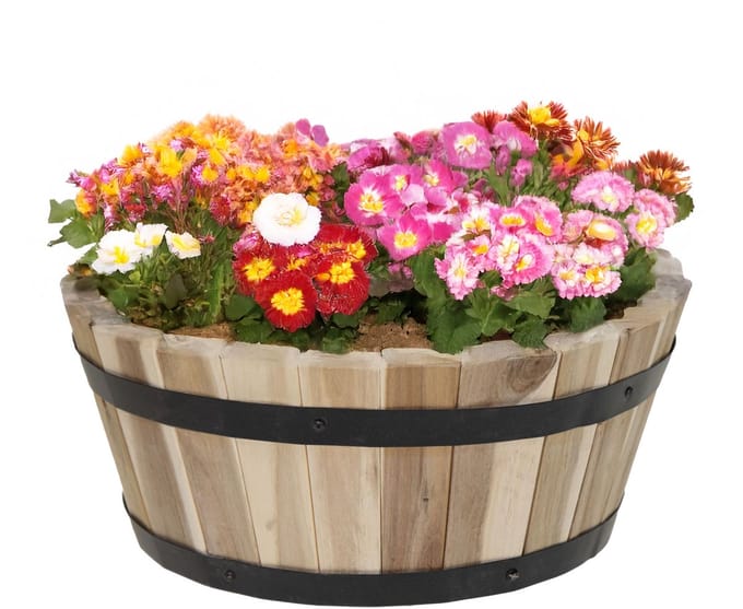 Mega Collections Plantenbak/bloempot Barrel - acacia hout - bruin - D53 x H32 cm