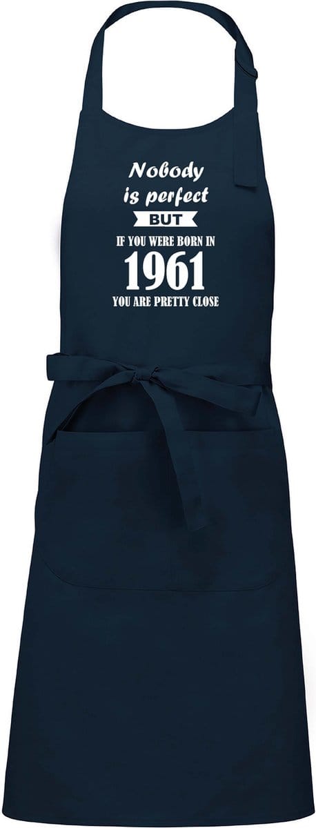 Mijncadeautje - Luxe schort - Nobody is perfect - 1961 - navy blue