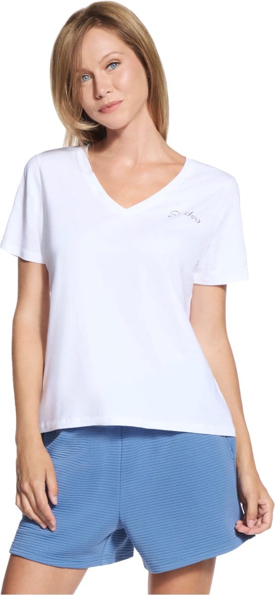 Skechers Signature V-Neck Tee, Vrouwen, Wit, T-shirt, maat: M
