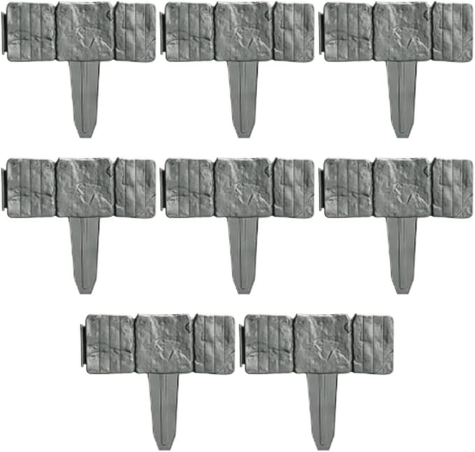 Tuinrand Stenen Look - Kunststof Randen - Bloembed Afscheiden - Zonder Graven - 10 Stuks - Grijs