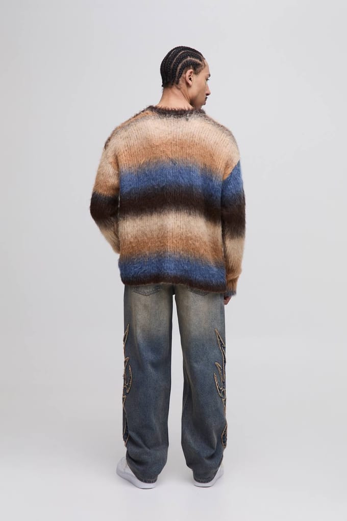 Relaxed Fit Stone Washed Tribal Applique Jeans | Stonewash | Size 28R