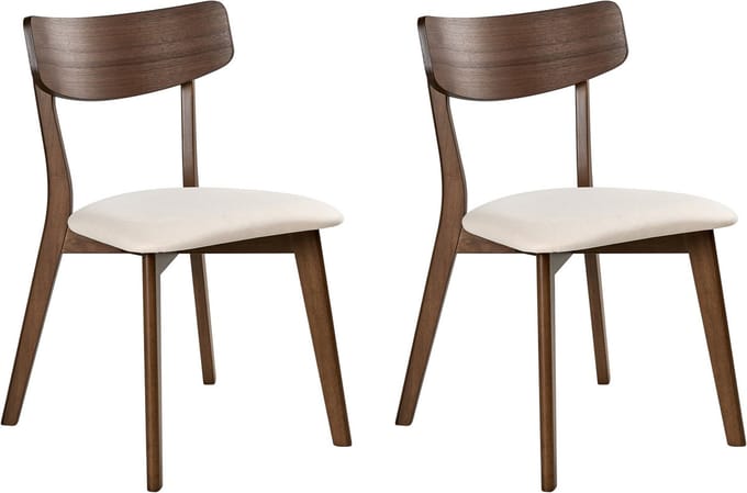 HOPE - Eetkamerstoel set van 2 - Donkerbruin/Off-white - Rubberhout