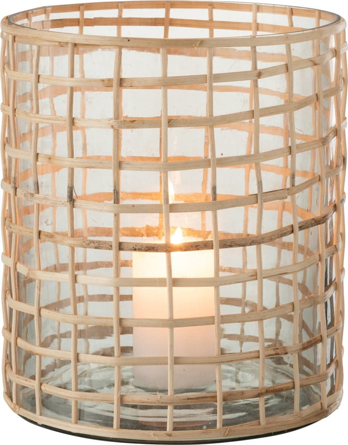 J-Line windlicht Violet Breed - glas/riet - naturel