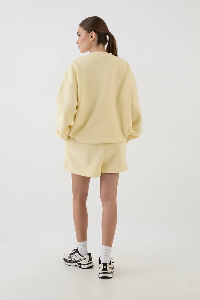 Dames Dsgn Studio Wellness Club Oversized Sweatshirt Korte Trainingsbroek Set | Citroen | Maat: Small