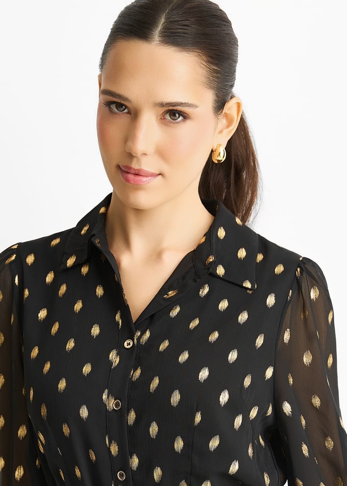 Zwarte chiffon maxi-shirtjurk met ceintuur
