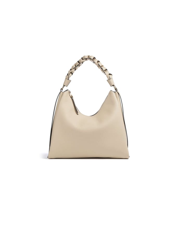 COCCINELLE Leren schoudertas Boheme Grana Double Shoulder Bag Sandshell / Seagrass beige