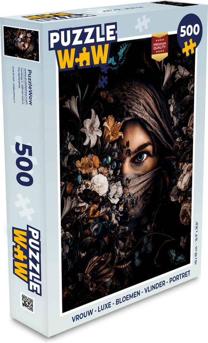 Puzzel Vrouw - Luxe - Bloemen - Vlinder - Portret - Legpuzzel - Puzzel 500 stukjes