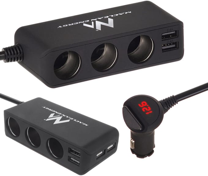 Maclean - Autolader Triple Car Socket 2x USB - Auto oplader USB - Sigarettenaansteker