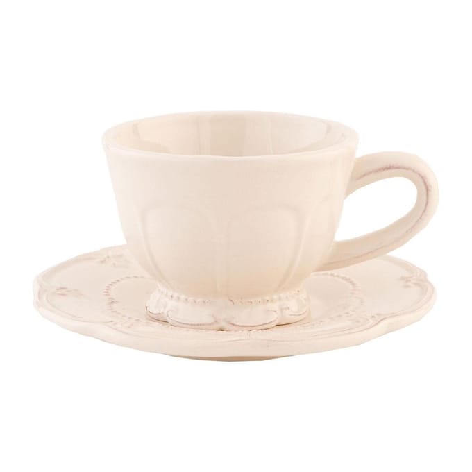 Clayre & Eef Kop en Schotel 150 ml Beige Keramiek