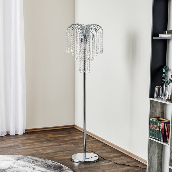 ONLI Vloerlamp Pioggia met kristallen regen, chroom