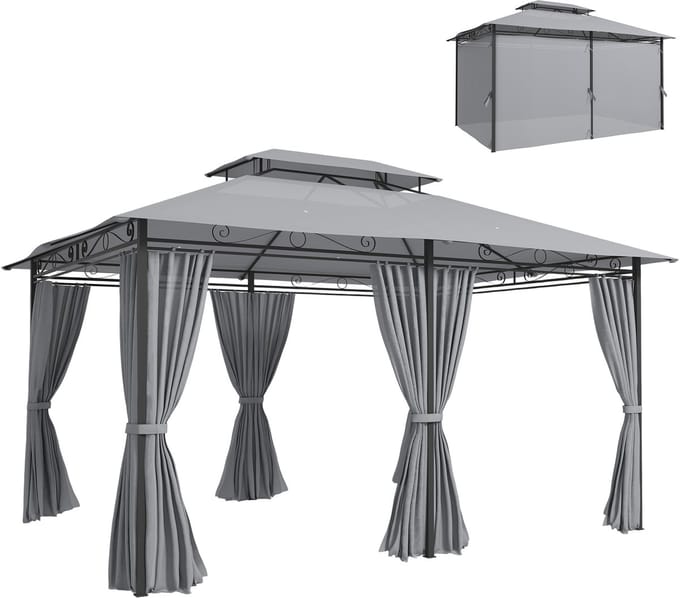 Outsunny Paviljoen-Staal, Polyester-300L x 400B x 280H cm-Donkergrijs