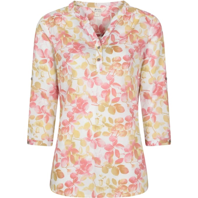 Mountain Warehouse Dames Petra Blouse met Bladerenprint en Driekwart Mouwen (Koraal)
