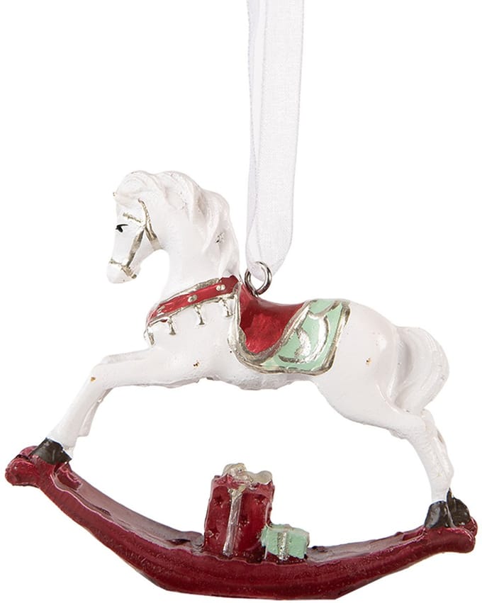 Clayre & Eef Kersthanger Hobbelpaard 9x2x10 cm Wit Kunststof