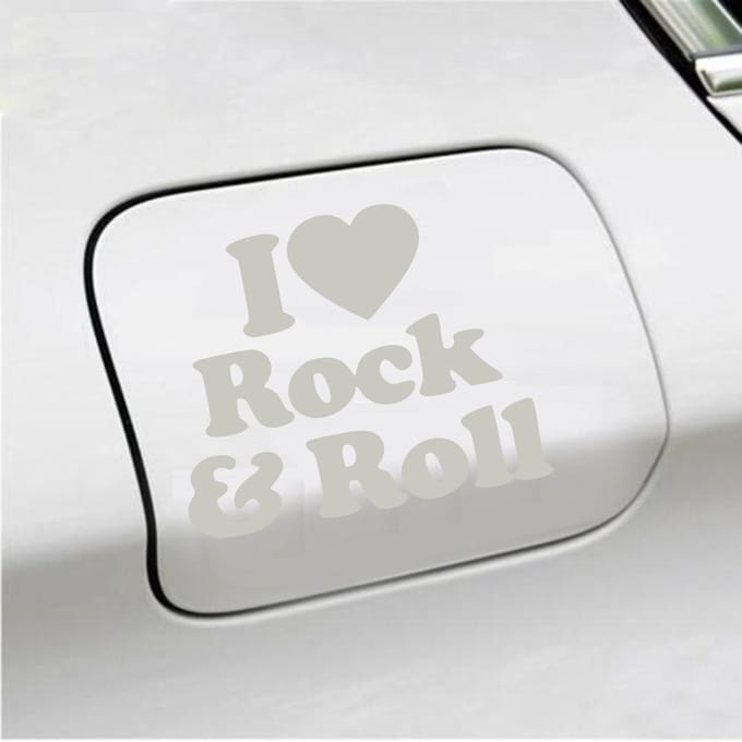Bumpersticker - I Love Rock & Roll - 10,3 X 12,6 - Zilver
