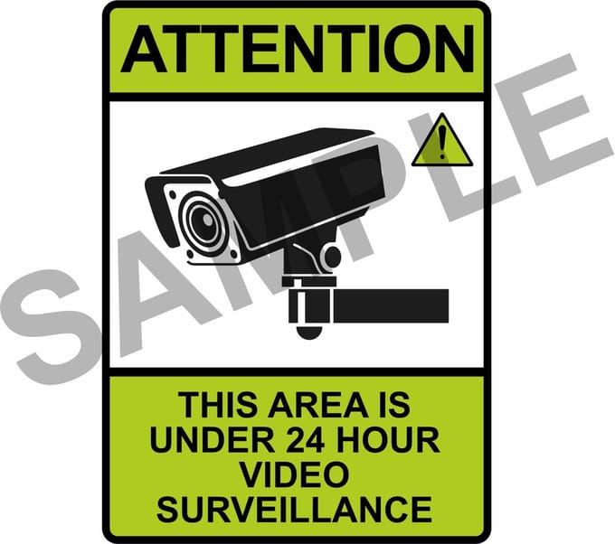 5 stuks Sticker - Let op - Camerabewaking Groen - Engelstalig - 7x5cm