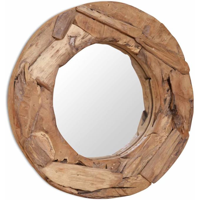 vidaXL - Decoratieve - spiegel - rond - 60 - cm - teakhout