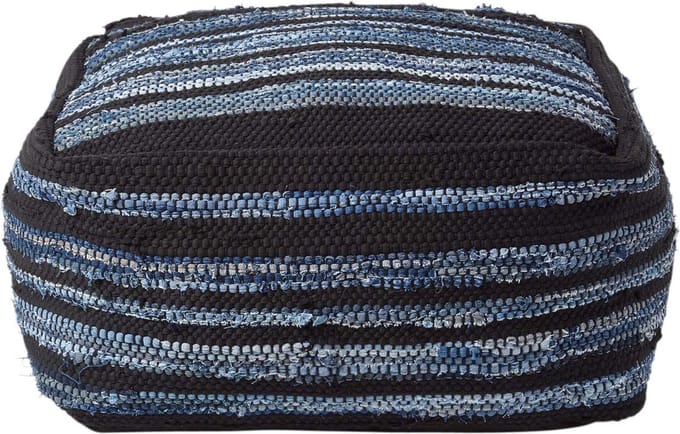 Homescapes Denim Poef Texas – vierkant, blauwe strepen, 60x30 cm